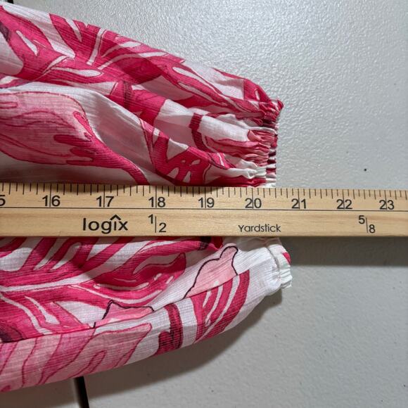 H&M Women's Size Medium Pink Floral Summer Tropical Off Shoulder Tube Blouse Top - Picture 7 of 10